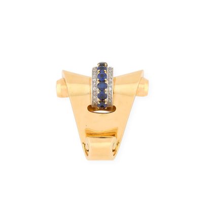 an image of a gold ring with sapphires and diamonds