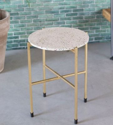Table d'appoint ronde en terrazzo blanc et fer doré, Dimensi…