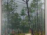 tableau représentant un sentier traversant une forêt, avec une flaque d'eau