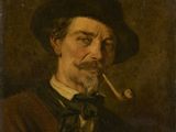 un tableau représentant un homme avec une pipe à la bouche