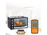 an image of a toaster oven with a digital thermometer next to it