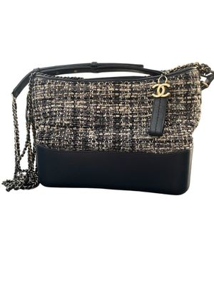 chanel tweed and leather shoulder bag