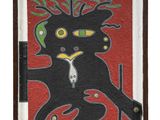 painting of a black cat with green eyes on a red background