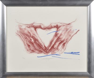 Ernest PIGNON ERNEST (1942) : Le coeur formé avec les mains. - Photo 1