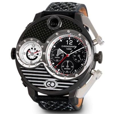 a close up of a watch on a white background