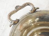 a silver plate with a handle on it
