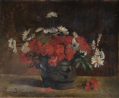 une peinture de fleurs dans un vase sur une table