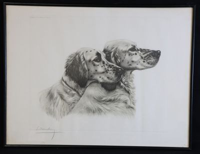 dessin représentant deux chiens dans un cadre noir sur fond blanc