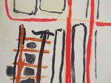 a picture of a drawing of a room with a ladder