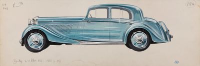 dessin représentant une voiture bleue sur fond beige, avec une inscription sur le côté