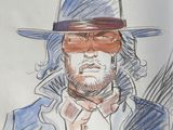 drawing of a man with a hat and tie wearing a suit