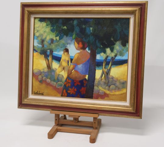 Yves AUBRY (1945-2023) « Hommage à Gauguin ». Huile sur toile. Si...