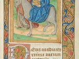 an old book with a picture of a man on a horse and a woman on a horse