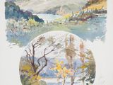 une image représentant une aquarelle représentant un paysage avec des arbres