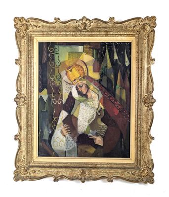 une image représentant un tableau sur lequel figurent un homme et une femme portant un chapeau