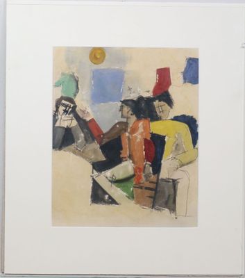 an image of a painting of a group of people sitting around a table