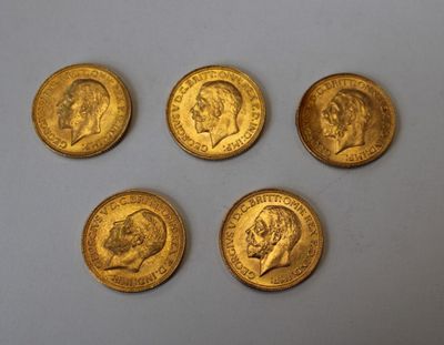 Lot de cinq SOUVERAIN en or datées 1929
