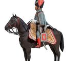 figurine of a soldier on a horse on a wooden base
