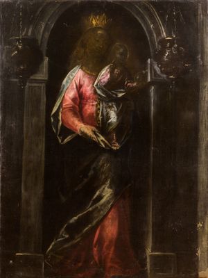 an image of a painting of a woman holding a baby
