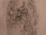 pencil drawing of a man sitting on a horse with a hat on his head