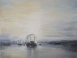 peinture représentant des bateaux sur un plan d'eau par temps nuageux
