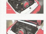 two pictures of a red car with its hood open