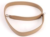 a close up of a tan leather dog leash on a white background