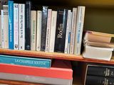 de nombreux livres qui se trouvent sur une étagère dans la pièce