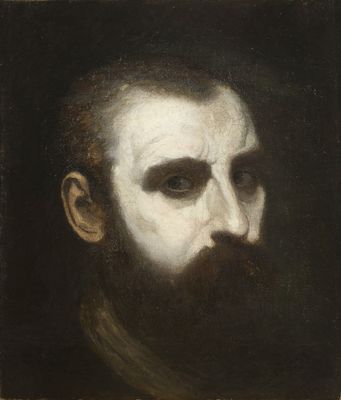 un tableau représentant un homme barbu au visage pâle