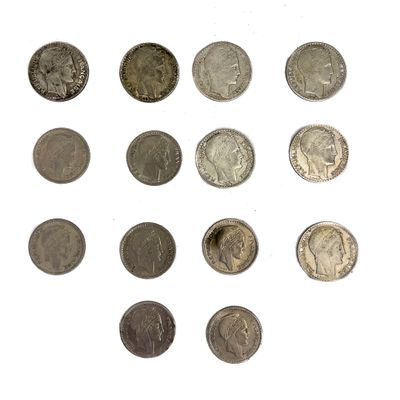 FRANCE Lot de 7 pièces en argent de 10 Francs Turin 1929, 19…
