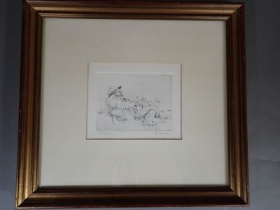 Jacques OUSSON (1937). Homme barbu à la sieste, eau-forte si…