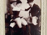 an old picture of a man and a woman in lingersuits