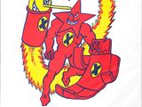 dessin humoristique représentant une borne d'incendie rouge et jaune sur laquelle est perché un chat