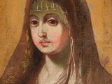 an old painting of a woman with a veil on her head
