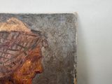 a painting of a woman with a basket on her head