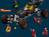 batman ' s batmobile and other legos are shown on a blue background