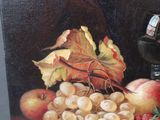 a painting of a still life with fruit and a wine glass