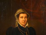 portrait of a woman in a black dress with a white bonnet