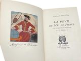 an open book with a picture of a man in a red outfit
