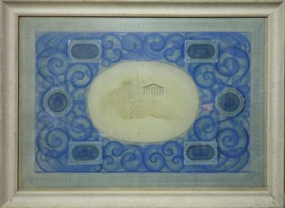 Ecole française début XX°, grande aquarelle en camaïeu de bl…