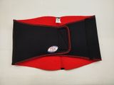 a close up of a red and black waist belt