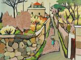 un tableau représentant une femme marchant dans la rue