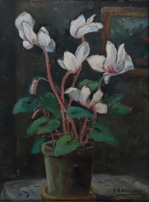 une peinture de fleurs dans un pot sur une table
