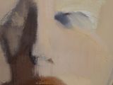 painting of a man ' s face in a round mirror with a white background