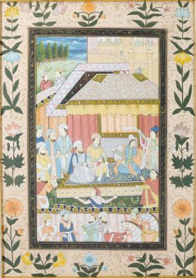 un tableau représentant une scène de village avec un homme et une femme