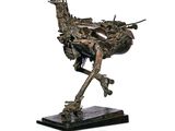 bronze sculpture of an ostrich running on a wooden base