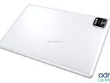 the back view of a white laptop with a white background