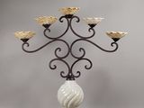 wrought iron candelab with five candelabs and gold leaf accents