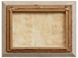 an old picture frame with a white background and a brown background