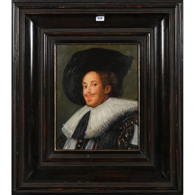 un tableau représentant un homme portant un chapeau noir et un col blanc